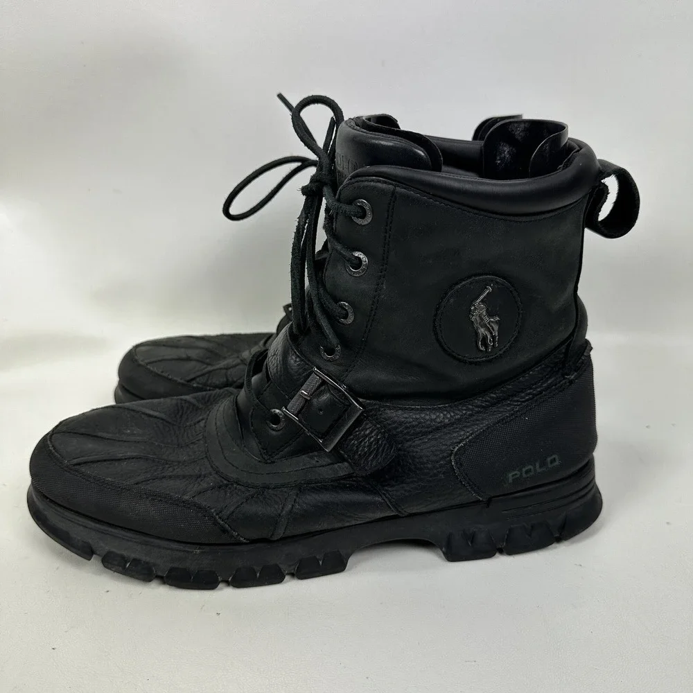 Polo Ralph Lauren Boots Mens 14 D Dover Hi III Leather Rain Buckle Lace Black